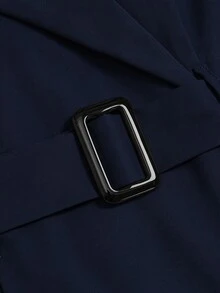 Elenzga 新款缺口領收腰腰帶雙排扣無袖A字設計斜紋編織優雅百搭顯瘦增高修身通勤日常派對女款風衣外套 - 藏蓝色 - 查看 7