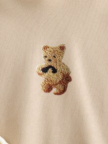 SHEIN Tween Girl Cotton Teddy Bear Sweatshirt, Fall Clothes Winter Beige Sweatshirt, Cute Long Sleeve Pullover For Daily Wear Street Style Suitable For School - Apricot - View 8