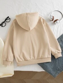 SHEIN Tween Girl Cotton Teddy Bear Sweatshirt, Fall Clothes Winter Beige Sweatshirt, Cute Long Sleeve Pullover For Daily Wear Street Style Suitable For School - Apricot - View 3