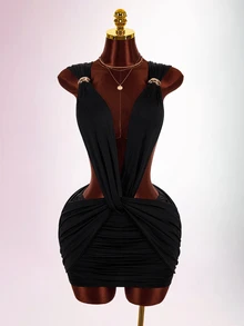 Amplova Women's Twisted Backless Mini Dress Suitable For Banquet And Party - Black - View 4