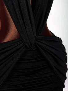 Amplova Women's Twisted Backless Mini Dress Suitable For Banquet And Party - Black - View 11