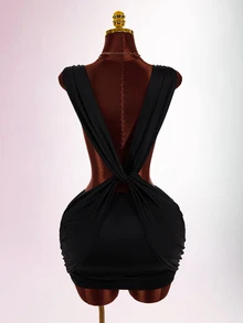 Amplova Women's Twisted Backless Mini Dress Suitable For Banquet And Party - Black - View 12