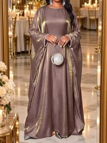 Fleurora Plus Size Elegant Luxury Faux Pearl Decor Dress - Dusty Pink - View 5