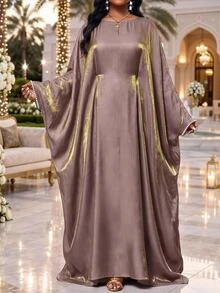 Fleurora Plus Size Elegant Luxury Faux Pearl Decor Dress - Dusty Pink - View 1