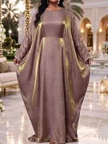 Fleurora Plus Size Elegant Luxury Faux Pearl Decor Dress - Dusty Pink - View 4