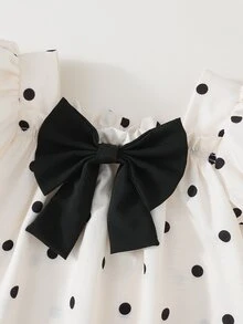 SHEIN LMoss Kids Baby Girl Woven Polka Dot Ruffle Sleeve Casual Dress - Black and White - View 3