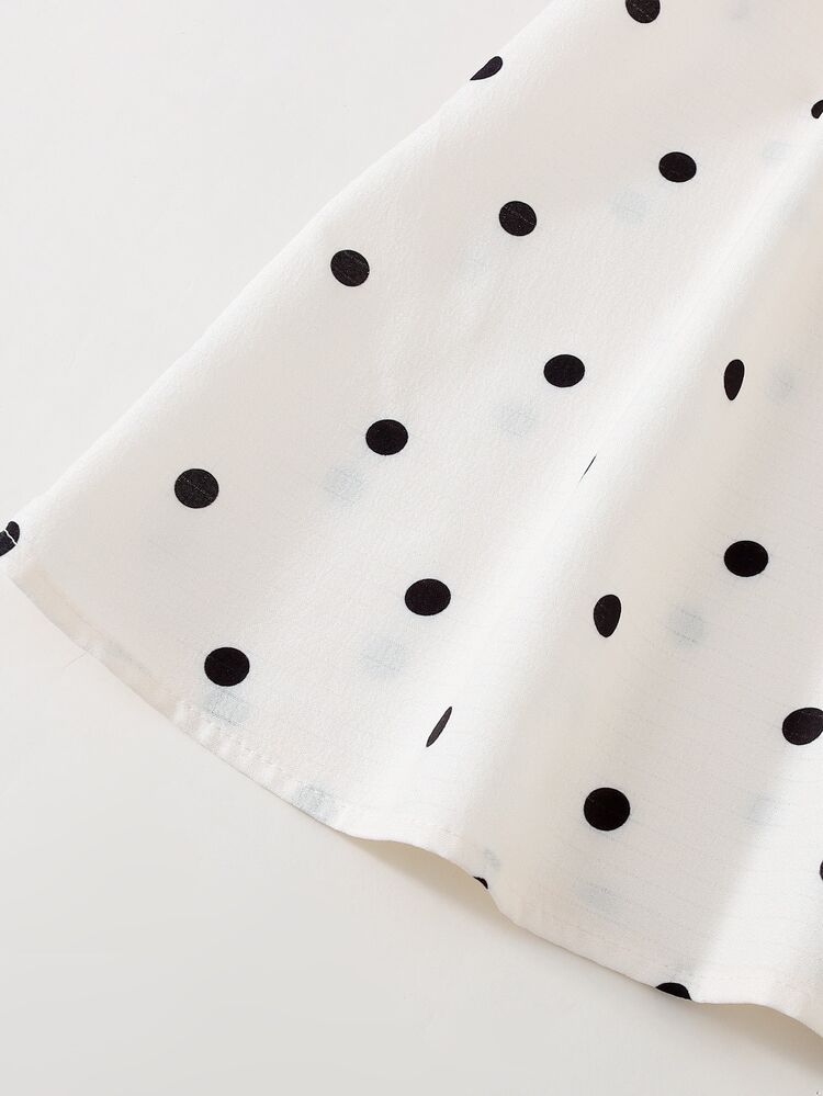 SHEIN LMoss Kids Baby Girl Woven Polka Dot Ruffle Sleeve Casual Dress - Black and White - View 4