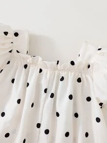 SHEIN LMoss Kids Baby Girl Woven Polka Dot Ruffle Sleeve Casual Dress - Black and White - View 5