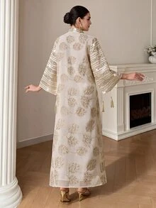 SHEIN Najma Women's Elegant Fabric Fringe Decor Loose Robe - Apricot - View 2