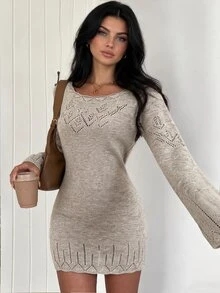 Autumina Women's Solid Color Casual Daily Knit Dress - Khaki - View 3