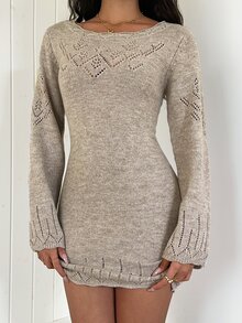 Autumina Women's Solid Color Casual Daily Knit Dress - Khaki - View 7