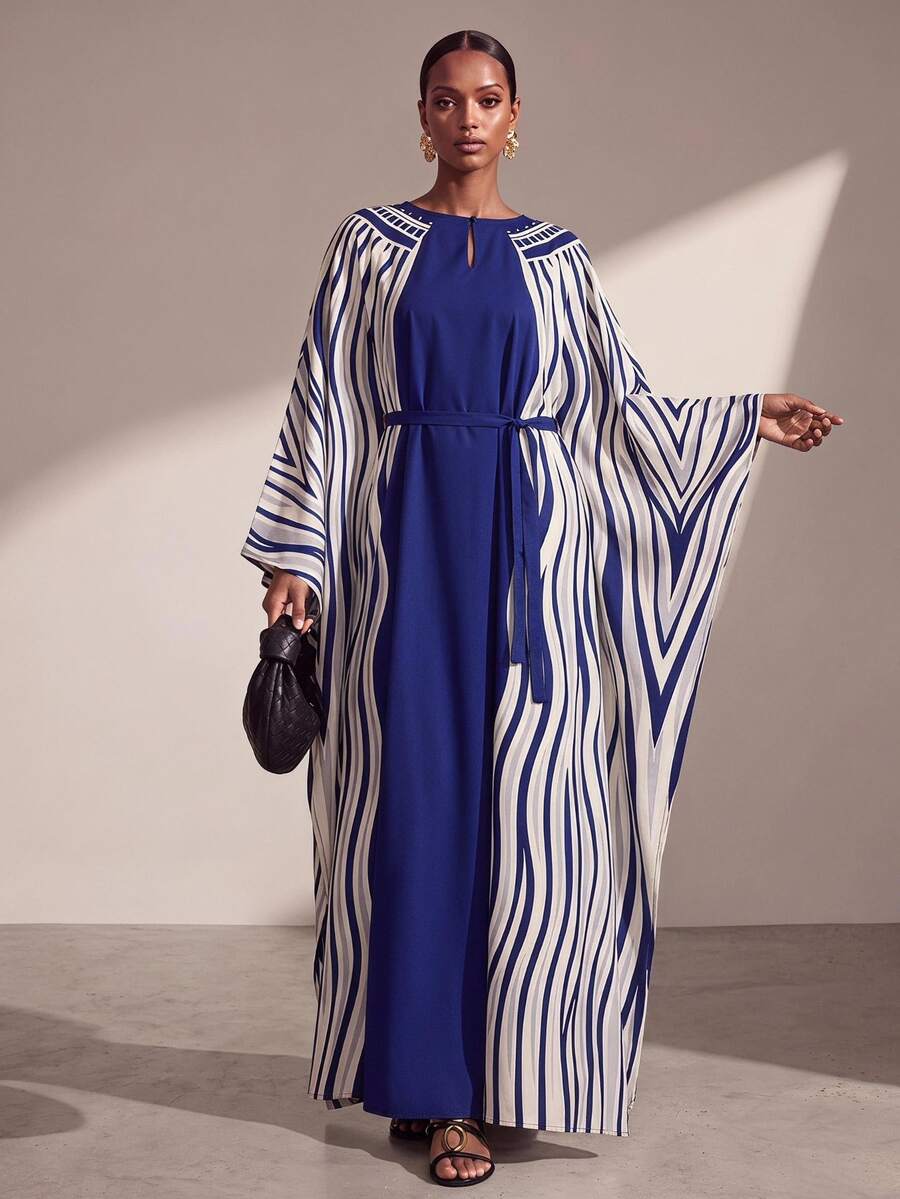 Zivah Women's Blue Abstract Print Oversized Bohemian Dress, Suitable For Beach Vacation, Versatile For Commuting, Travel, Party And Gathering