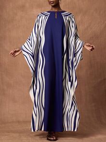 Zivah Women's Blue Abstract Print Oversized Bohemian Dress, Suitable For Beach Vacation, Versatile For Commuting, Travel, Party And Gathering - Multicolor - View 8
