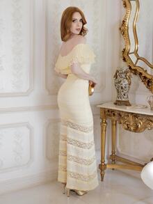 Livia Nhezoto Gaun Mermaid Model Off-Shoulder Berbahan Renda Rajut untuk Wanita - Kuning muda - View 3