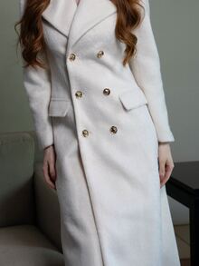 Livia Nhezoto WOOL SOLID LAPEL COLLAR PEA OVERCOAT - Apricot - View 5