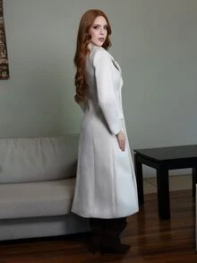 Livia Nhezoto WOOL SOLID LAPEL COLLAR PEA OVERCOAT - Apricot - View 6