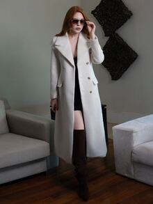 Livia Nhezoto WOOL SOLID LAPEL COLLAR PEA OVERCOAT - Apricot - View 3