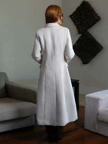 Livia Nhezoto WOOL SOLID LAPEL COLLAR PEA OVERCOAT - Apricot - View 2