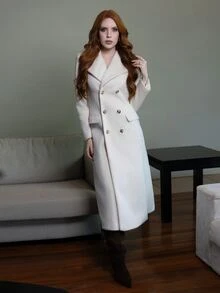 Livia Nhezoto WOOL SOLID LAPEL COLLAR PEA OVERCOAT - Apricot - View 1
