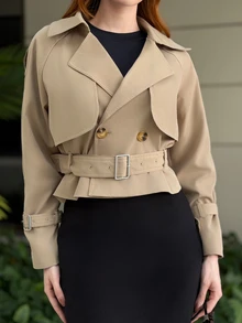 Livia Nhezoto Raglan Sleeve Buckle Belted Trench Coat,Fall Clothes Women Jacket - Camel - View 5