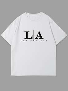 Manfinity Homme Men's Summer Letter Print Round Neck Short Sleeve Casual Versatile T-Shirt - White - View 4