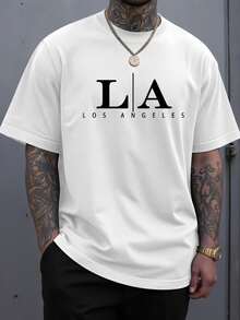 Manfinity Homme Men's Summer Letter Print Round Neck Short Sleeve Casual Versatile T-Shirt - White - View 3