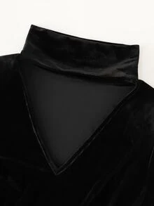 Balvessa Women's High Neck Cutout V-Neck Long Sleeve A-Line Dress - Black - View 4