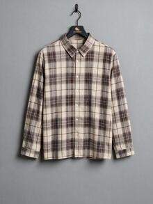 EGENSIO Men's Plus Size Plaid Casual Daily Wear Shirt, Formal - Coffee Brown - View 5