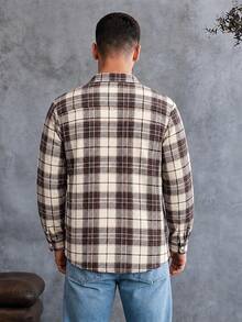 EGENSIO Men's Plus Size Plaid Casual Daily Wear Shirt, Formal - Coffee Brown - View 2