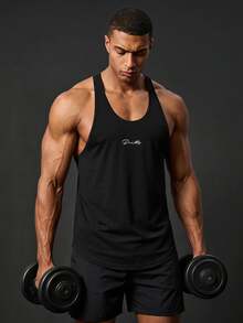 Manfinity Boyfriend Style Men Letter Graphic Racer Back Gym Tank Top - Black - View 1