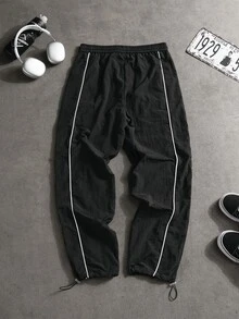 Sport MetroGents 男士星星印花抽繩腰休閒復古趣味運動長褲 慢跑健身夏季款 - 黑色 - 查看 2