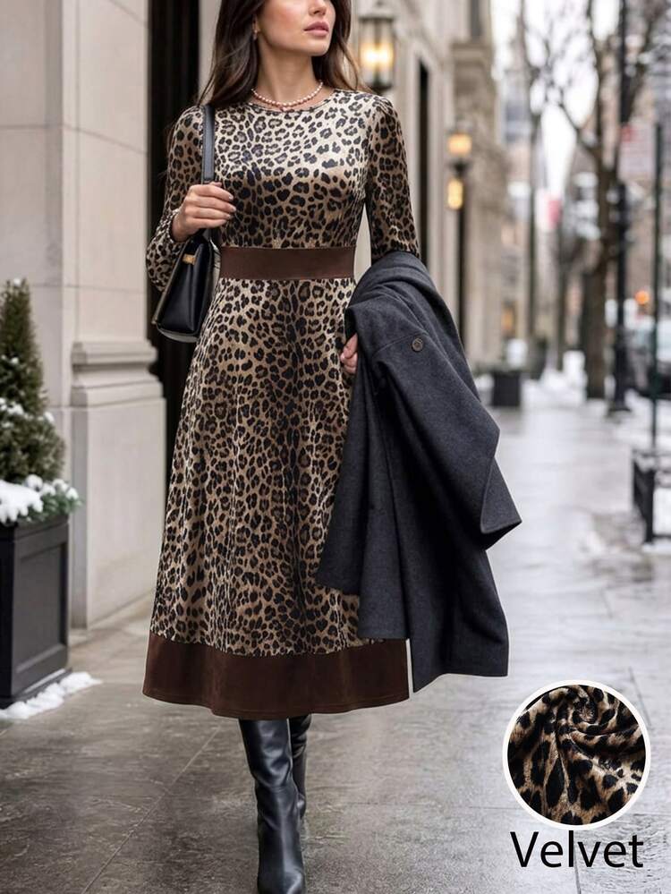 Editum Women's Leopard Print Sexy Elegant Long Sleeve Dress Casual Women's Dresses Going Out Dinner Brunch Dresses Renaissance Shades Of Brown Autumn - Brown - View 1