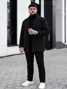 Manfinity CasualCool Men's BPlus-Size Utton Front Long-Sleeved Pocket Simple Casual Overcoat, For Going Out, Gifts For Friends, Husbands And Boyfriends, Fall Winter - Black - View 5