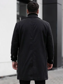 Manfinity CasualCool Men's BPlus-Size Utton Front Long-Sleeved Pocket Simple Casual Overcoat, For Going Out, Gifts For Friends, Husbands And Boyfriends, Fall Winter - Black - View 2