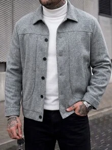 Manfinity CasualCool معطف قصير أنيق بأكمام طويلة مقاس كبير للرجال مناسب للخريف/الشتاء من الصوف، مناسب للخروج والعمل والسفر والحفلات وغيرها من المناسبات، رائع للأزواج ويشكل هدية ممتازة للأصدقاء أو الأزواج أو الأصدقاء باللون الرمادي - رمادي - مشاهدة 4