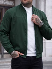 Manfinity CasualCool Plus Size Men's Casual Lightweight Solid Color Jacket, Summer - Dark Green - View 4