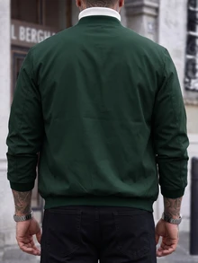 Manfinity CasualCool Plus Size Men's Casual Lightweight Solid Color Jacket, Summer - Dark Green - View 2