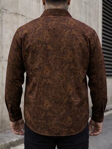 Manfinity CasualCool Plus Size Men's Casual Paisley Print Long Sleeve Brown T-Shirt - Mocha Brown - View 2