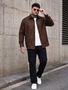 Manfinity CasualCool Plus Size Men's Casual Paisley Print Long Sleeve Brown T-Shirt - Mocha Brown - View 3