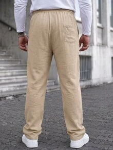 Manfinity CasualCool 男士大码休闲纯色直筒裤，纯色长款宽松奶油色都市裤，适合丈夫、男朋友的礼物，适合秋季 - 杏色 - 查看 2