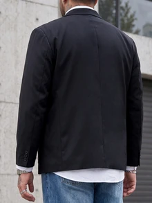 Manfinity CasualCool بدلة رسمية أنيقة للرجال بمقاسات كبيرة، لون موحد، ياقة طية، أكمام طويلة، بليزر أسود، للربيع والخريف، للمناسبات - الأسود - مشاهدة 2