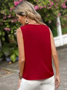 Easowa Casual Solid Sleeveless Blouse For Summer Vacation Dark Red - Burgundy - View 6