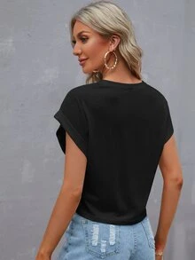 Easowa Batwing Sleeve Round Neck Tee,Casual - Black - View 4
