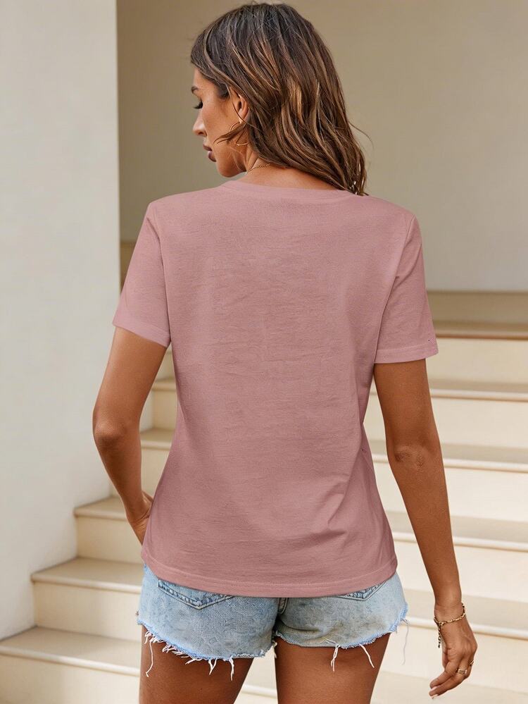 Easowa Breathable Comfortable Casual V-Neck T-Shirt With Patch Pocket, Versatile Basic Style - Purple - View 3