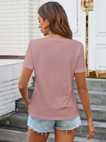 Easowa Breathable Comfortable Casual V-Neck T-Shirt With Patch Pocket, Versatile Basic Style - Purple - View 7