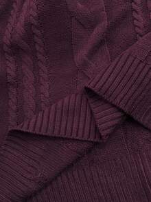 Solflare Plus Size Women's Autumn/Winter Christmas Solid Color Burgundy Cable Long Sleeve Knit Sweater And Flared Pants Set Warm Soft For Loungewear,Red - Burgundy - View 8