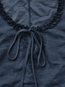 Linhara CURVE Plus Size Women's Contrast Lace Trim Tie-Front Flare Sleeve Blouse - Navy Blue - View 5