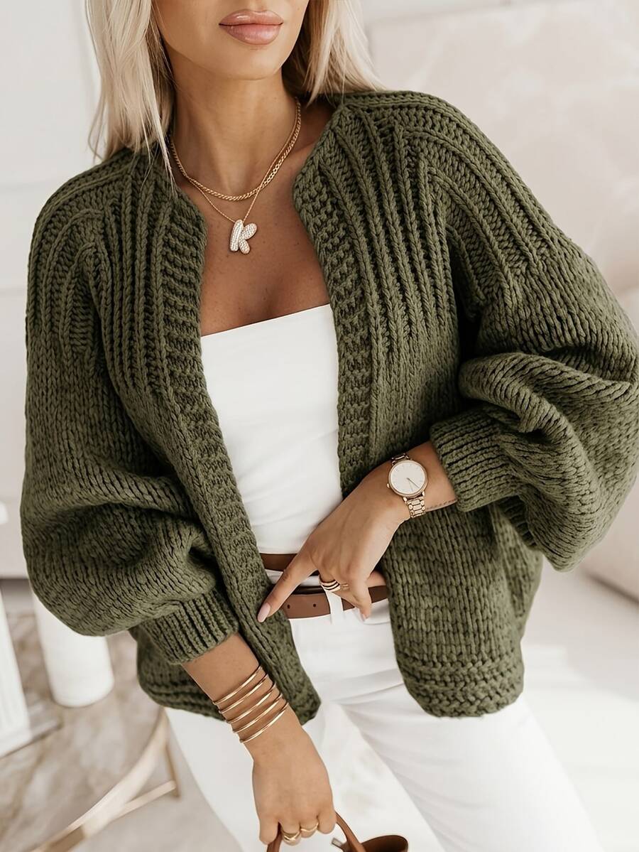Louniche Women's Casual Latern Sleeve Knitwear Versatile Commuter Cardigan,Autumn/Winter Clothes Olive Green New Year Christmas Modern Knit Fall Coat Vintage - Green - View 1