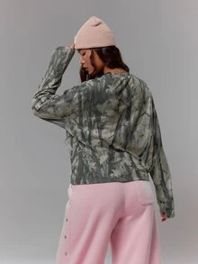MUSERA Oversized Camo Graphic Print Long Sleeve Top Streetwear Coolgirl Sexy Casual Odd Drift Spring Summer Holiday - Black - View 2
