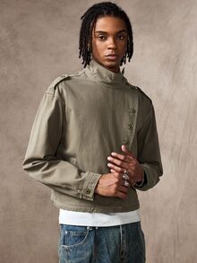 ROMWE MEN Men's Long Sleeve Single-Breasted Casual Versatile Denim Jacket - Army Green - View 1
